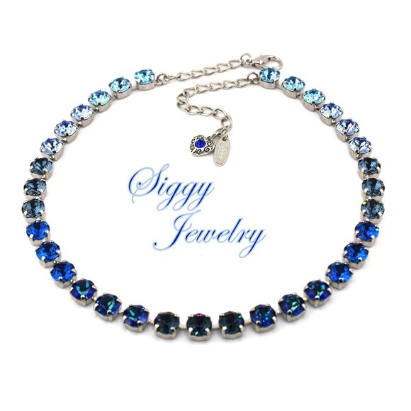 Blue Cascade Gradient Ombré Tennis Necklace made with Austrian Crystals - Picture 3 of 8